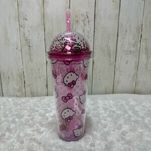 Hello Kitty Pink Glitter Dome Acrylic Travel Cup.